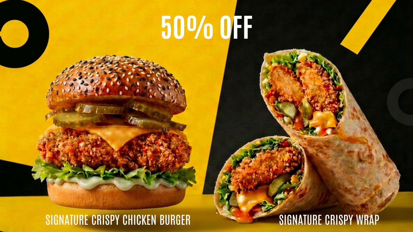 Signature crispy chicken burger and crispy wrap at Broaster Chicken Auburn — 50% off