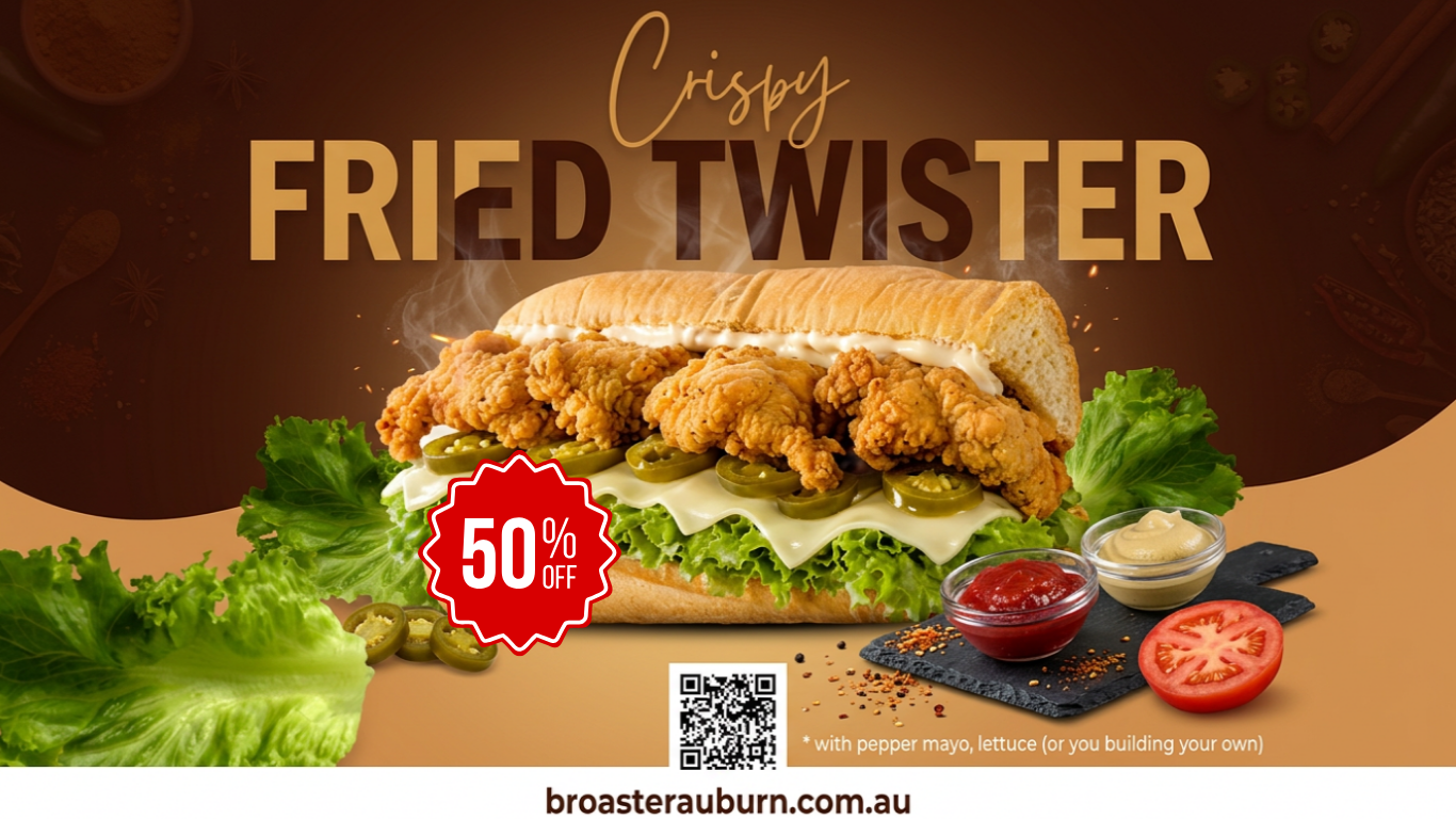 Crispy fried chicken twister with pepper mayo and lettuce at Broaster Chicken Auburn — 50% off
