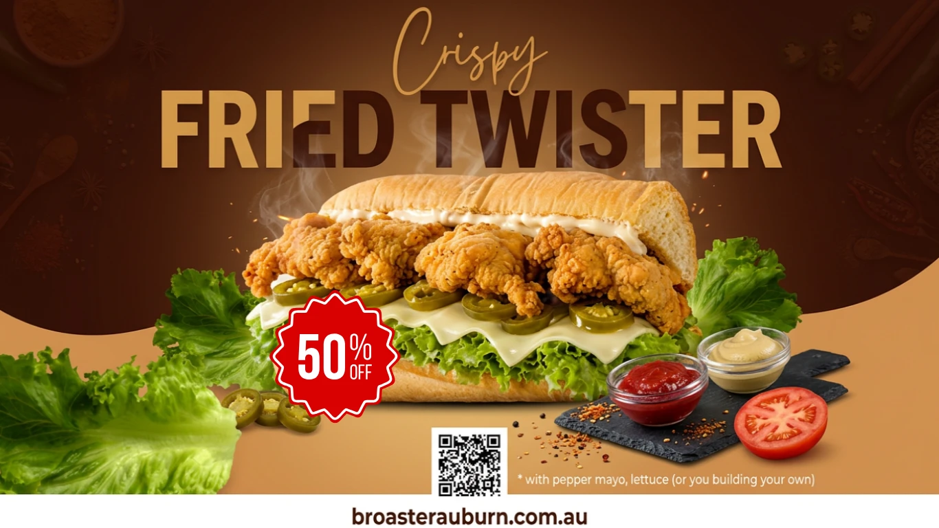 Crispy fried chicken twister with pepper mayo and lettuce at Broaster Chicken Auburn — 50% off
